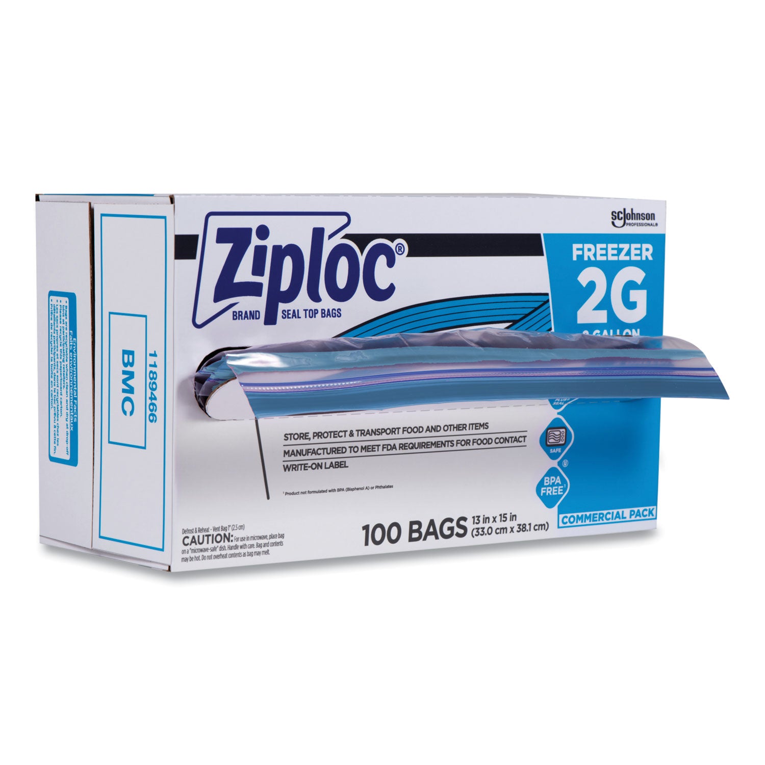 Double Zipper Freezer Bags, 2 gal, 2.7 mil, 13" x 15.5", Clear, 100/Carton