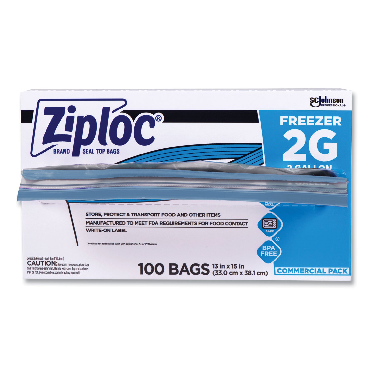 Double Zipper Freezer Bags, 2 gal, 2.7 mil, 13" x 15.5", Clear, 100/Carton