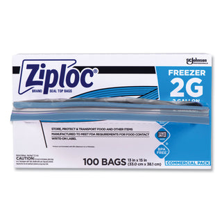 Double Zipper Freezer Bags, 2 gal, 2.7 mil, 13" x 15.5", Clear, 100/Carton