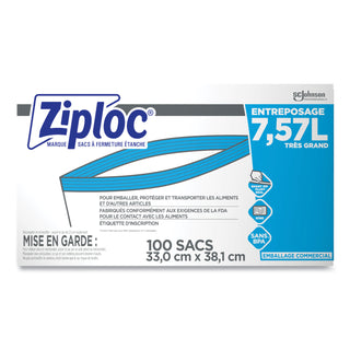 Double Zipper Freezer Bags, 2 gal, 2.7 mil, 13" x 15.5", Clear, 100/Carton