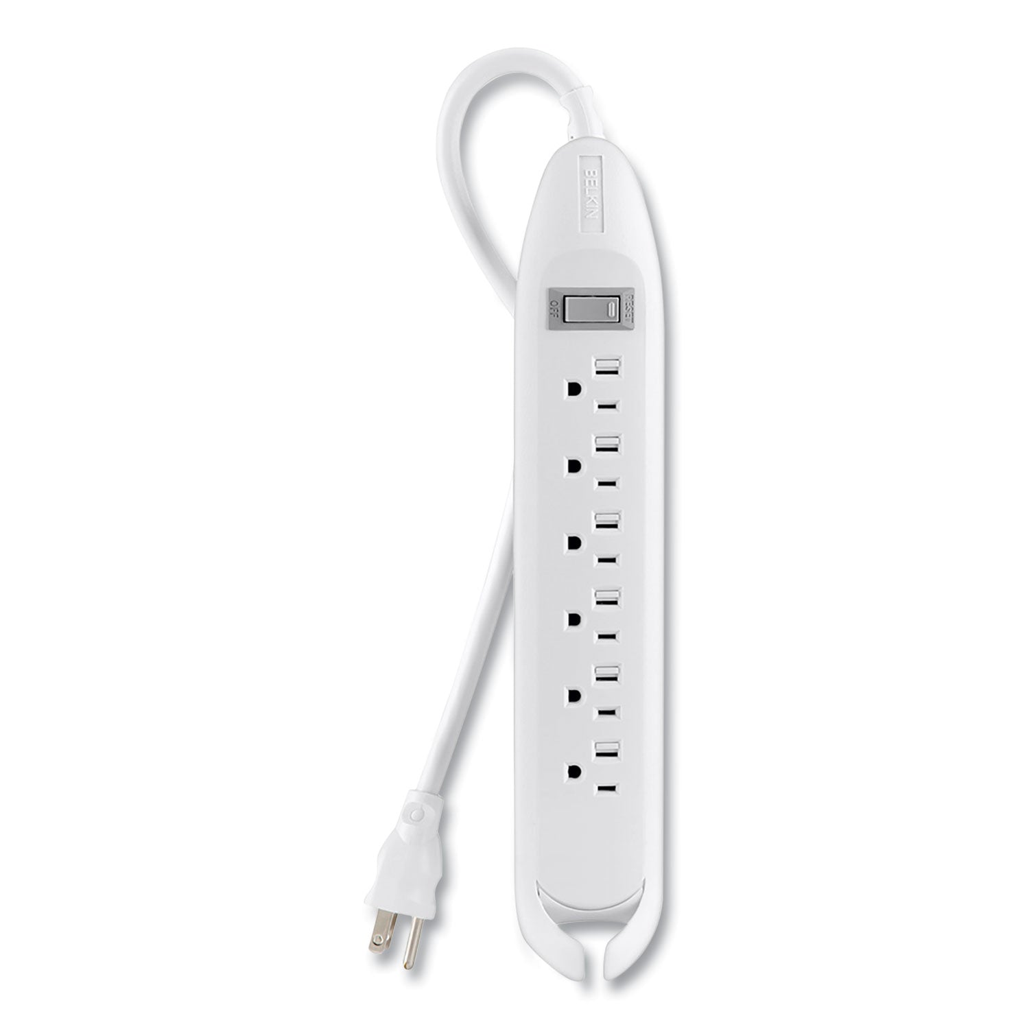 Power Strip, 6 Outlets, 12 ft Cord, White - 