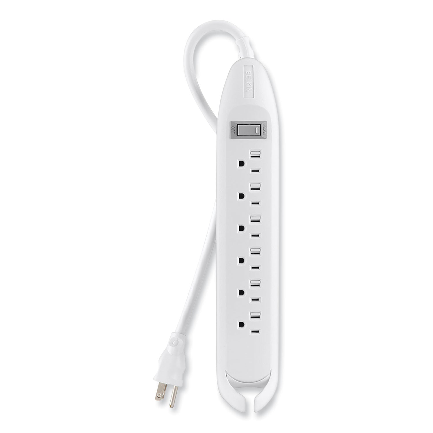 Power Strip, 6 Outlets, 12 ft Cord, White - 