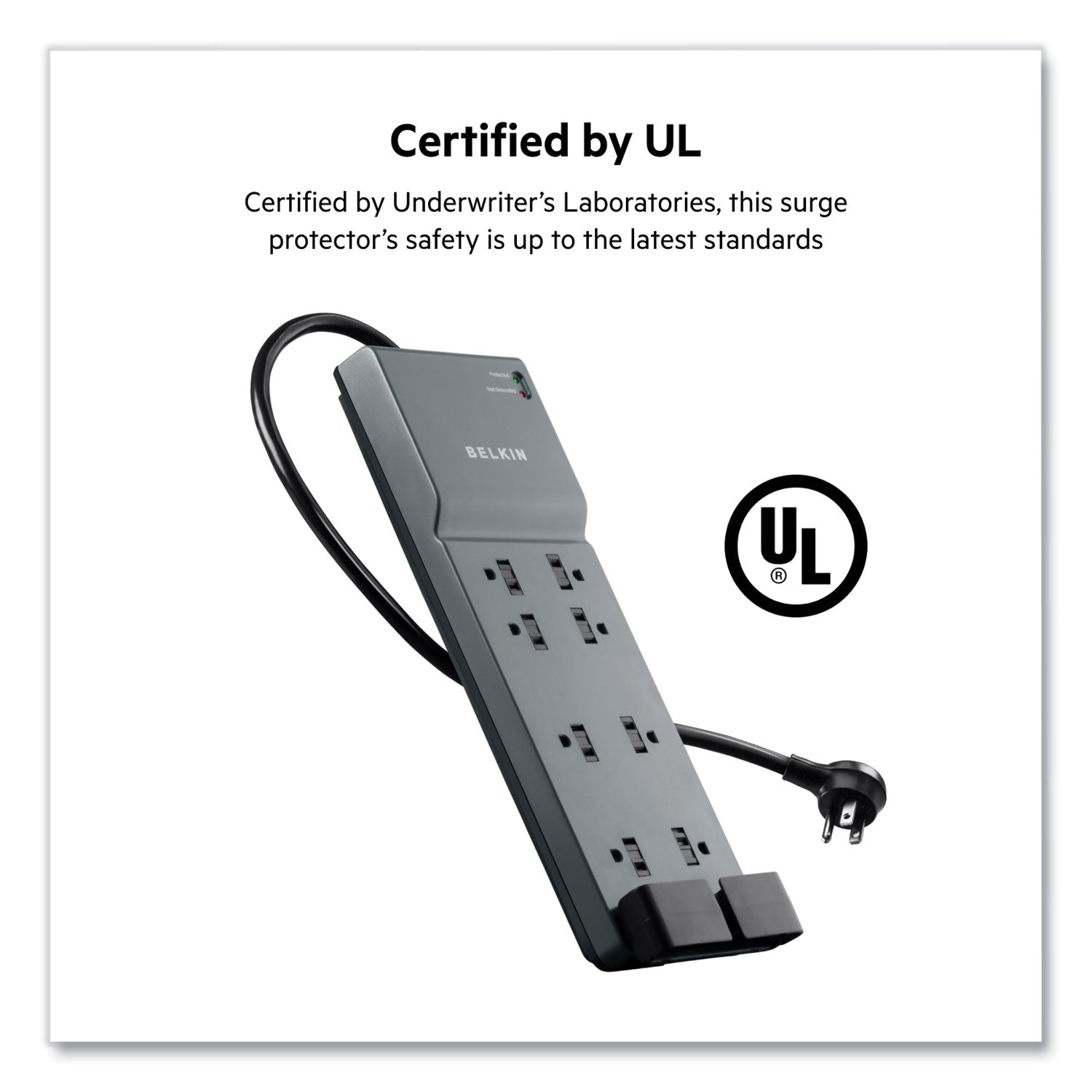 Home/Office Surge Protector, 8 AC Outlets, 6 ft Cord, 3,390 J, White - 