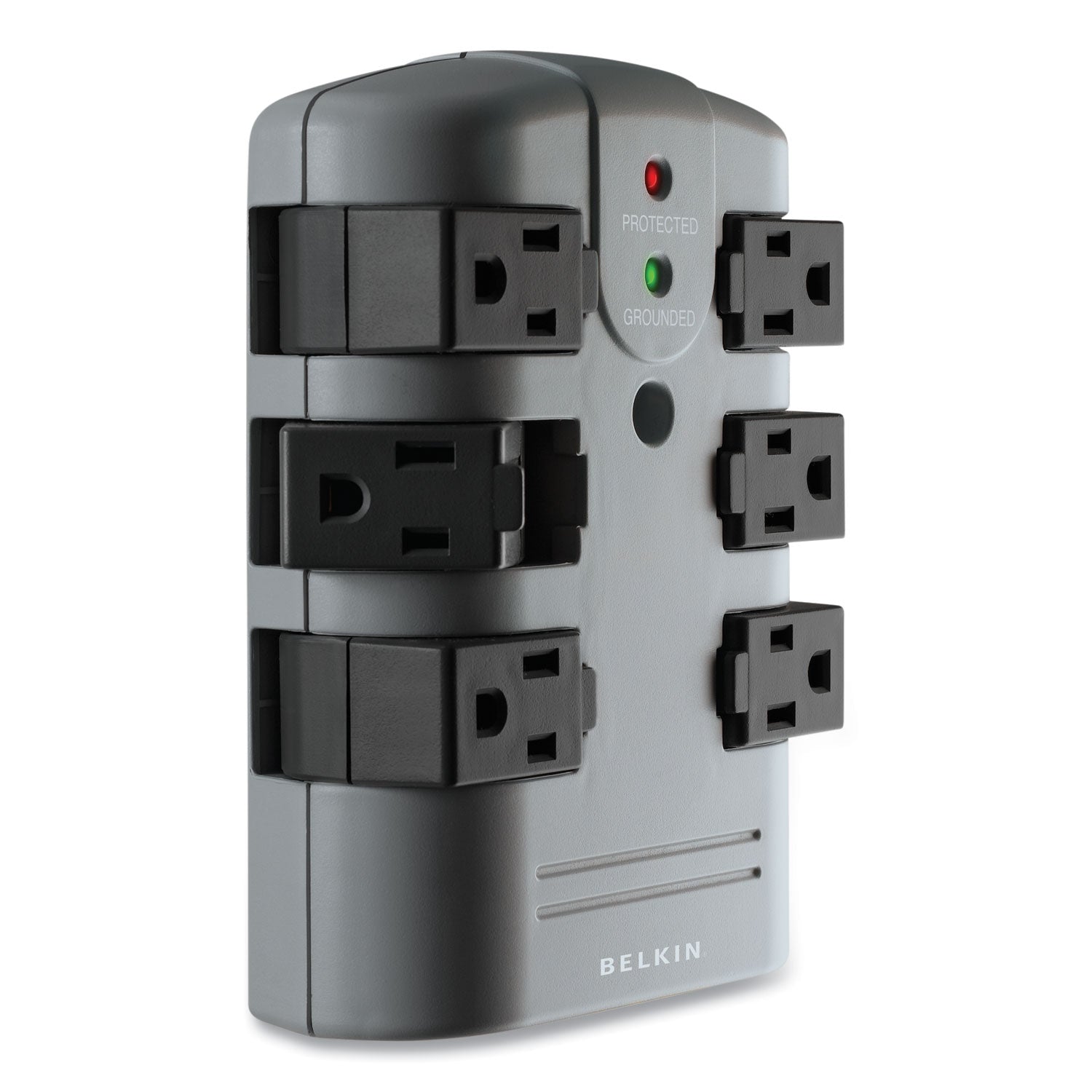 Pivot Plug Surge Protector, 6 AC Outlets, 1,080 J, Gray - 