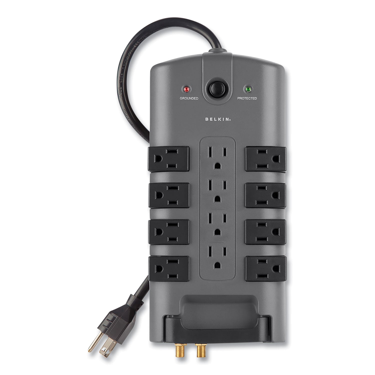 Pivot Plug Surge Protector, 12 AC Outlets, 8 ft Cord, 4,320 J, Gray - 