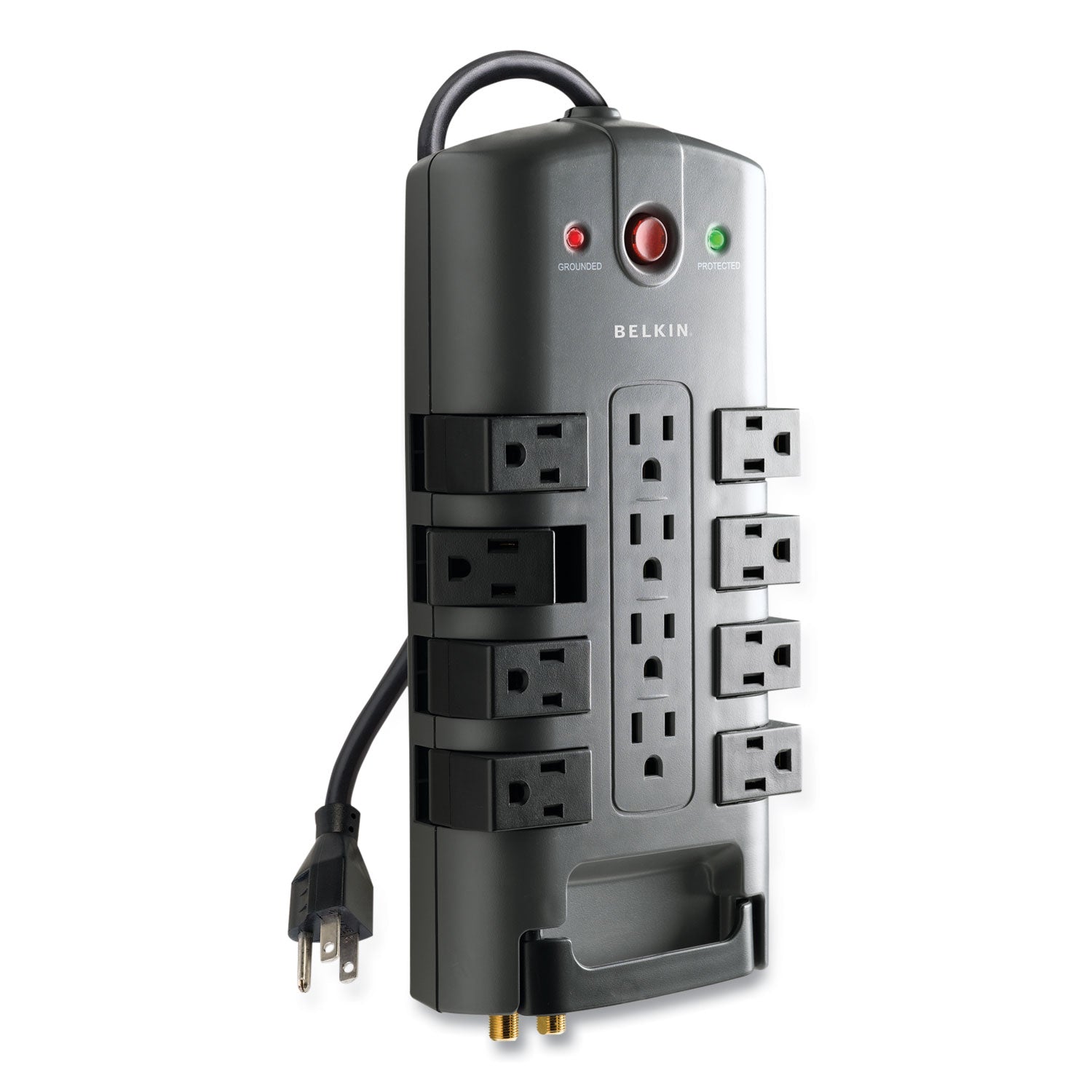 Pivot Plug Surge Protector, 12 AC Outlets, 8 ft Cord, 4,320 J, Gray - 