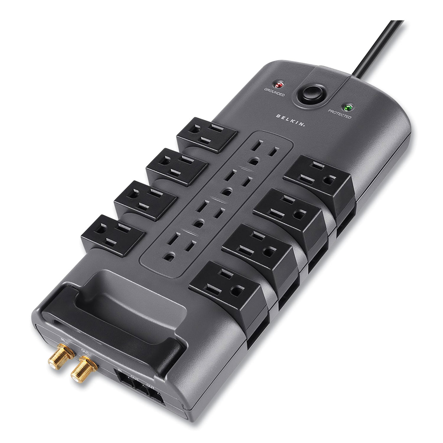 Pivot Plug Surge Protector, 12 AC Outlets, 8 ft Cord, 4,320 J, Gray - 