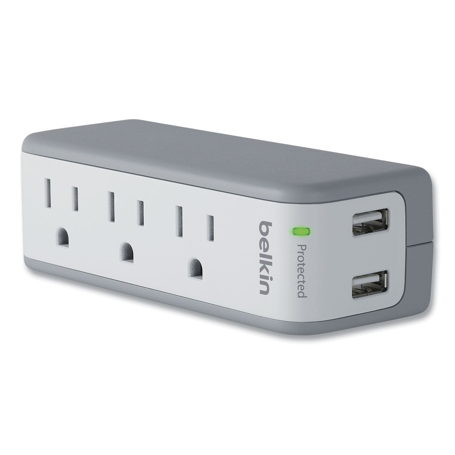 Belkin 3-Outlet Mini Surge Protector with USB Ports (2.1 AMP) - 3 x NEMA 5-15R, 2 x USB - 918 J - 120 V AC Input - 120 V AC, 5 V DC Output - 36 kA - External - 2