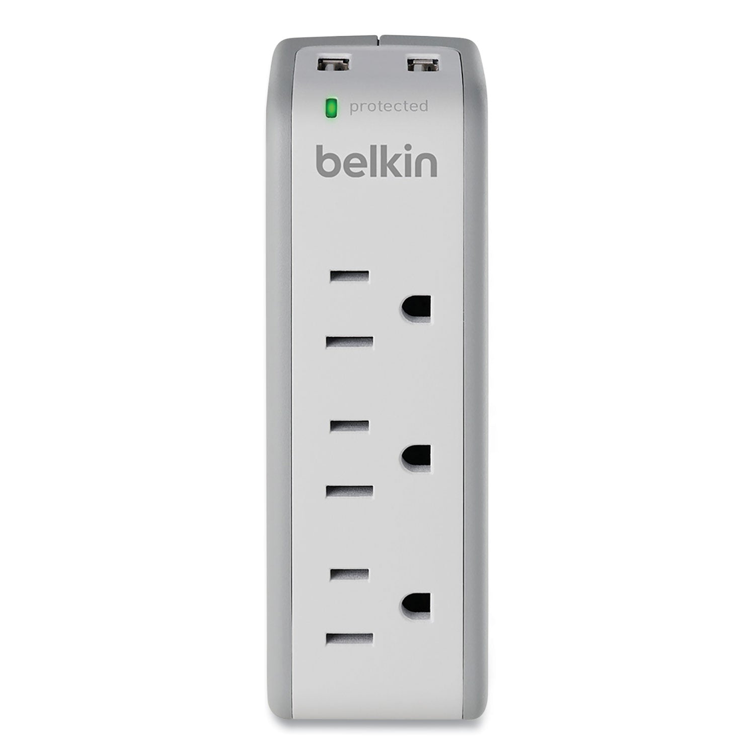 Belkin 3-Outlet Mini Surge Protector with USB Ports (2.1 AMP) - 3 x NEMA 5-15R, 2 x USB - 918 J - 120 V AC Input - 120 V AC, 5 V DC Output - 36 kA - External - 3