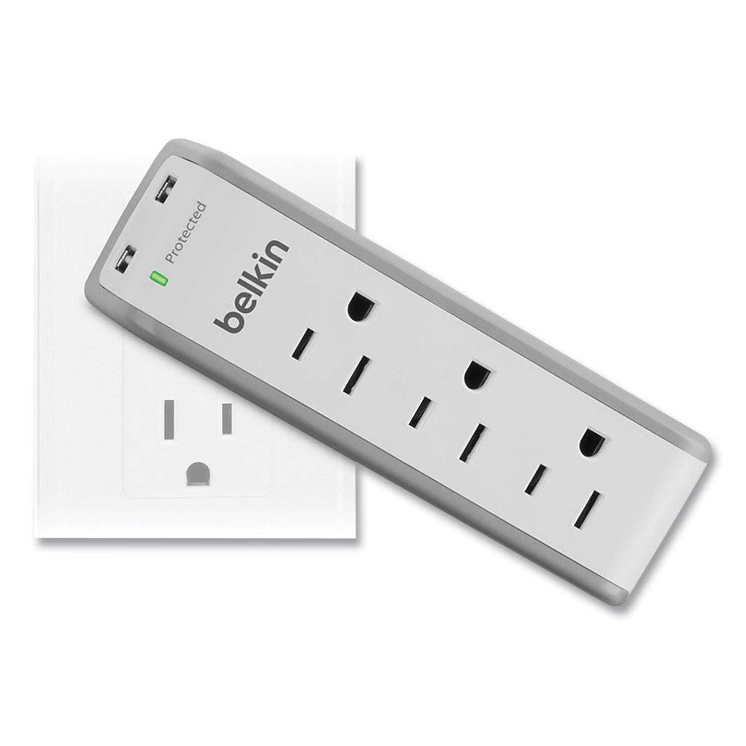 Belkin 3-Outlet Mini Surge Protector with USB Ports (2.1 AMP) - 3 x NEMA 5-15R, 2 x USB - 918 J - 120 V AC Input - 120 V AC, 5 V DC Output - 36 kA - External - 5