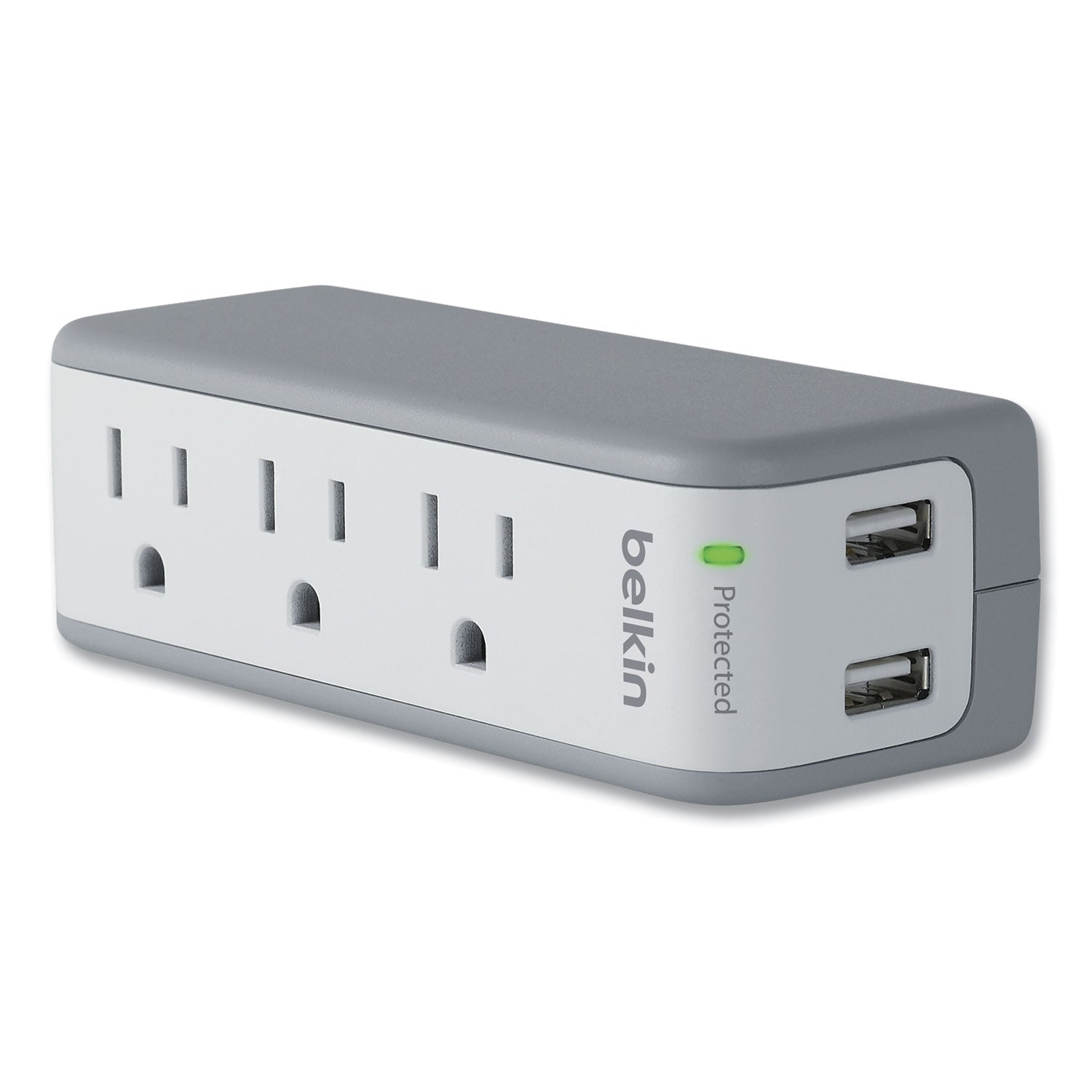 Belkin 3-Outlet Mini Surge Protector with USB Ports (2.1 AMP) - 3 x NEMA 5-15R, 2 x USB - 918 J - 120 V AC Input - 120 V AC, 5 V DC Output - 36 kA - External - 1