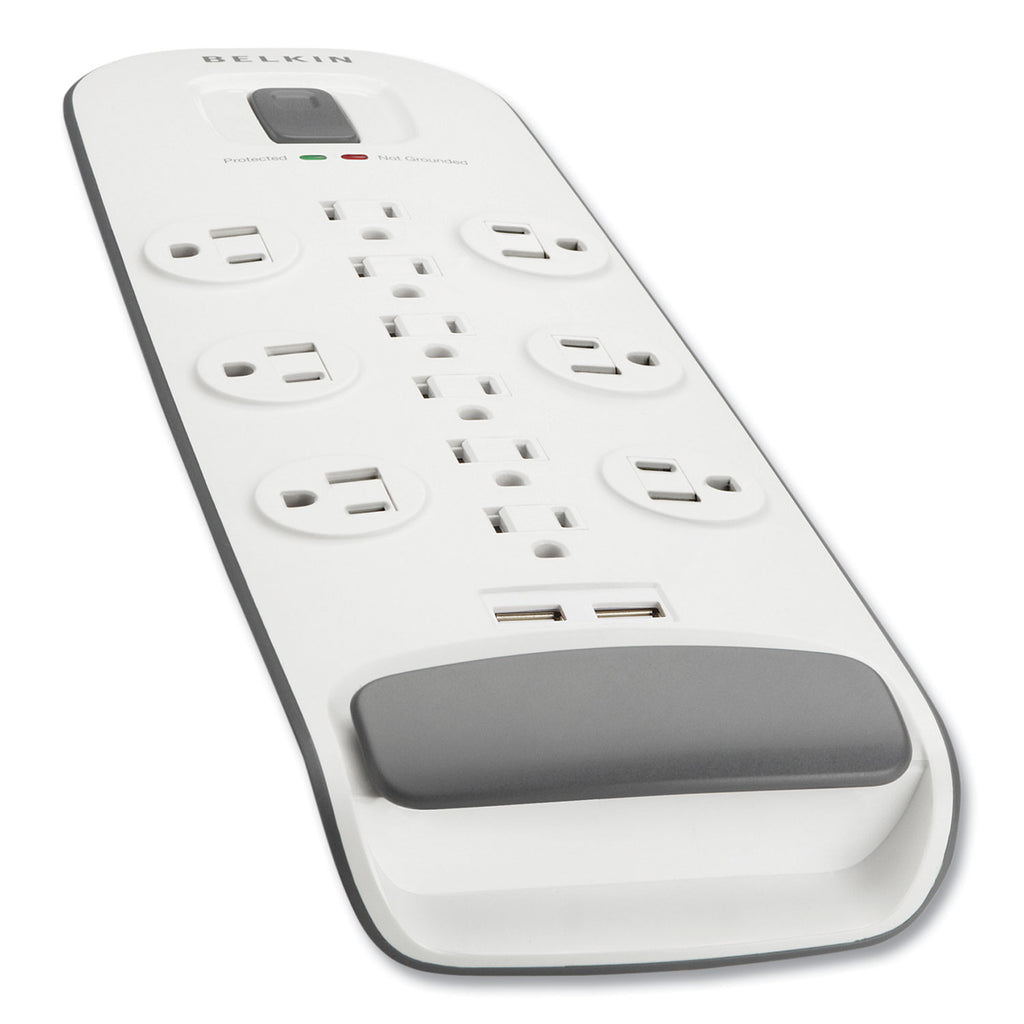 Home/Office Surge Protector, 12 AC Outlets, 6 ft Cord, 3,996 J, White/Black - 