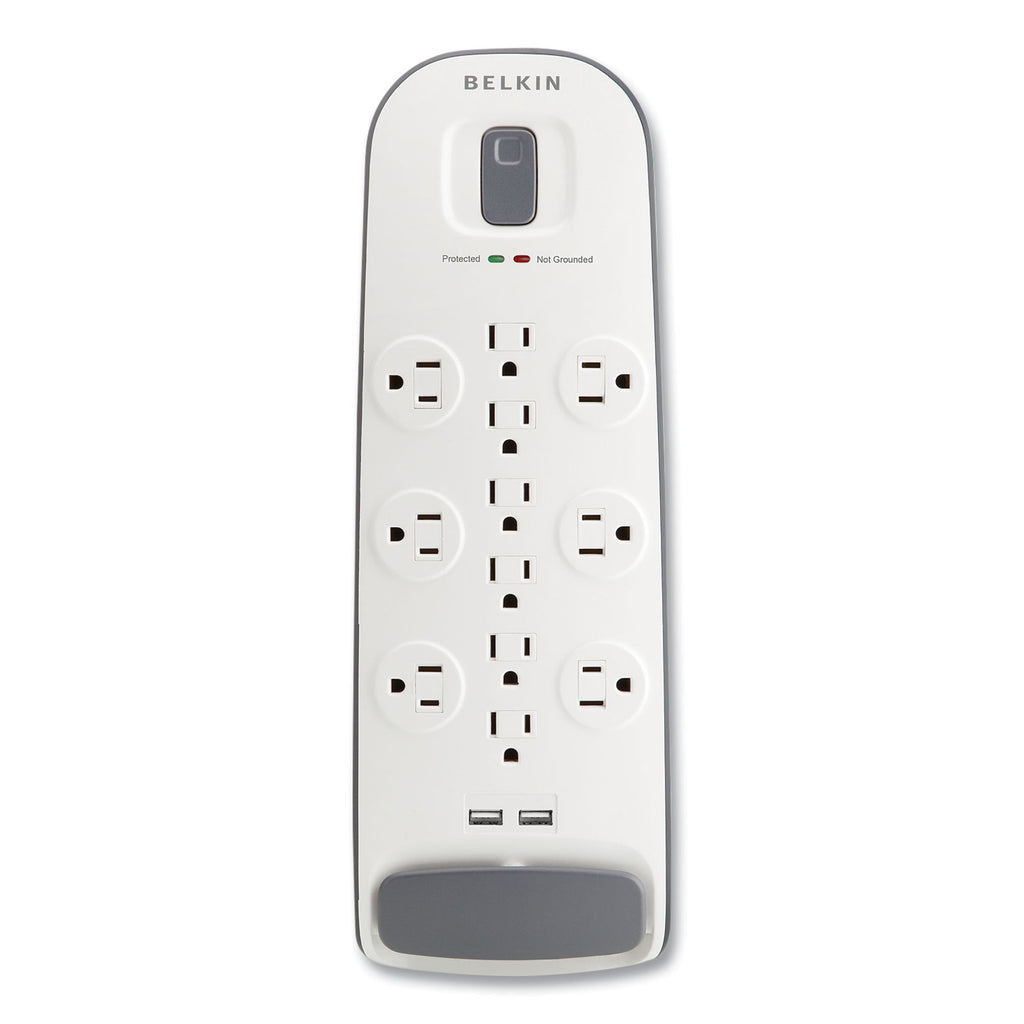 Home/Office Surge Protector, 12 AC Outlets, 6 ft Cord, 3,996 J, White/Black - 