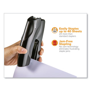 Bostitch Antimicrobial Flat Clinch Stapler - 40 Sheets Capacity - 210 Staple Capacity - Full Strip - 1 Each - Black