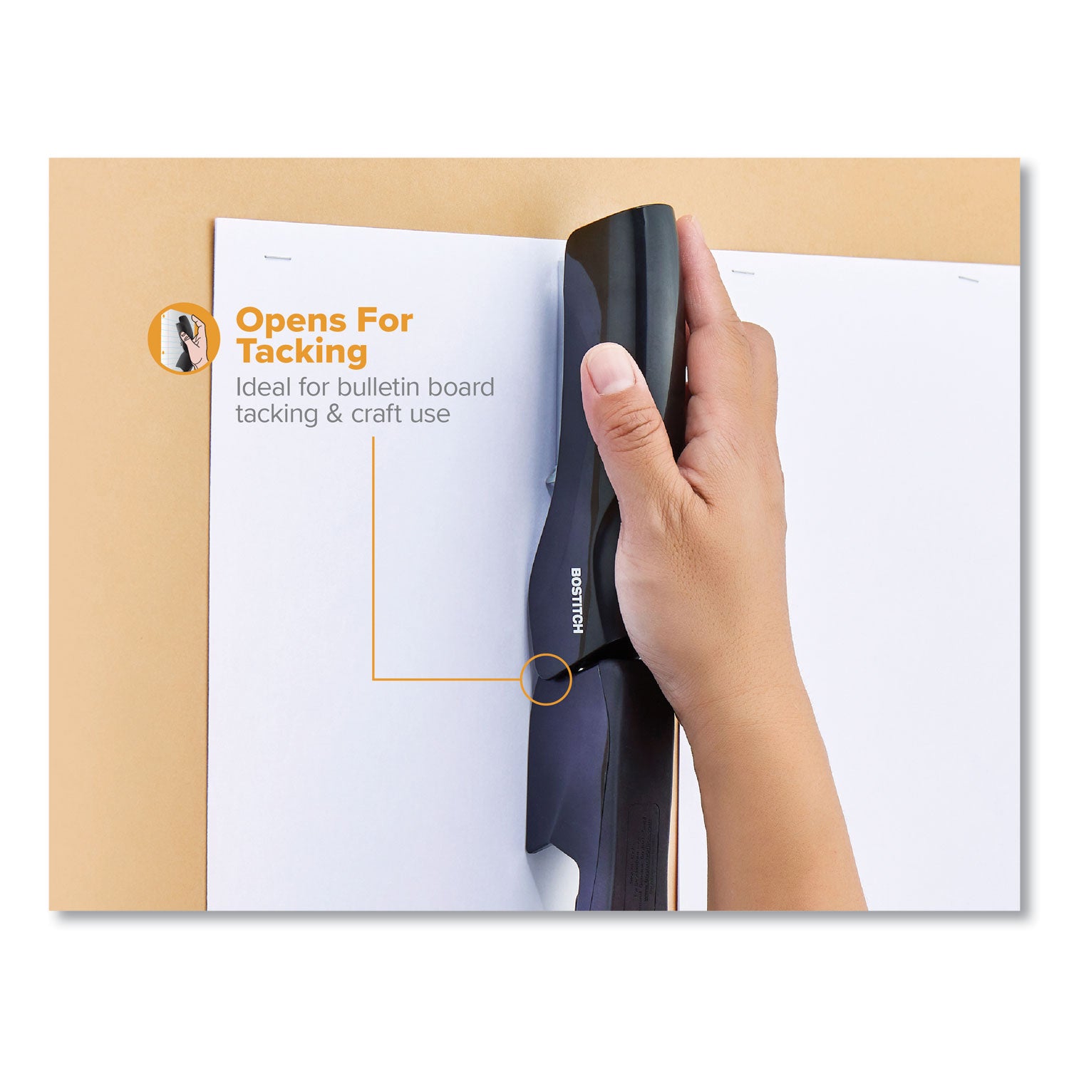 Bostitch Antimicrobial Flat Clinch Stapler - 40 Sheets Capacity - 210 Staple Capacity - Full Strip - 1 Each - Black