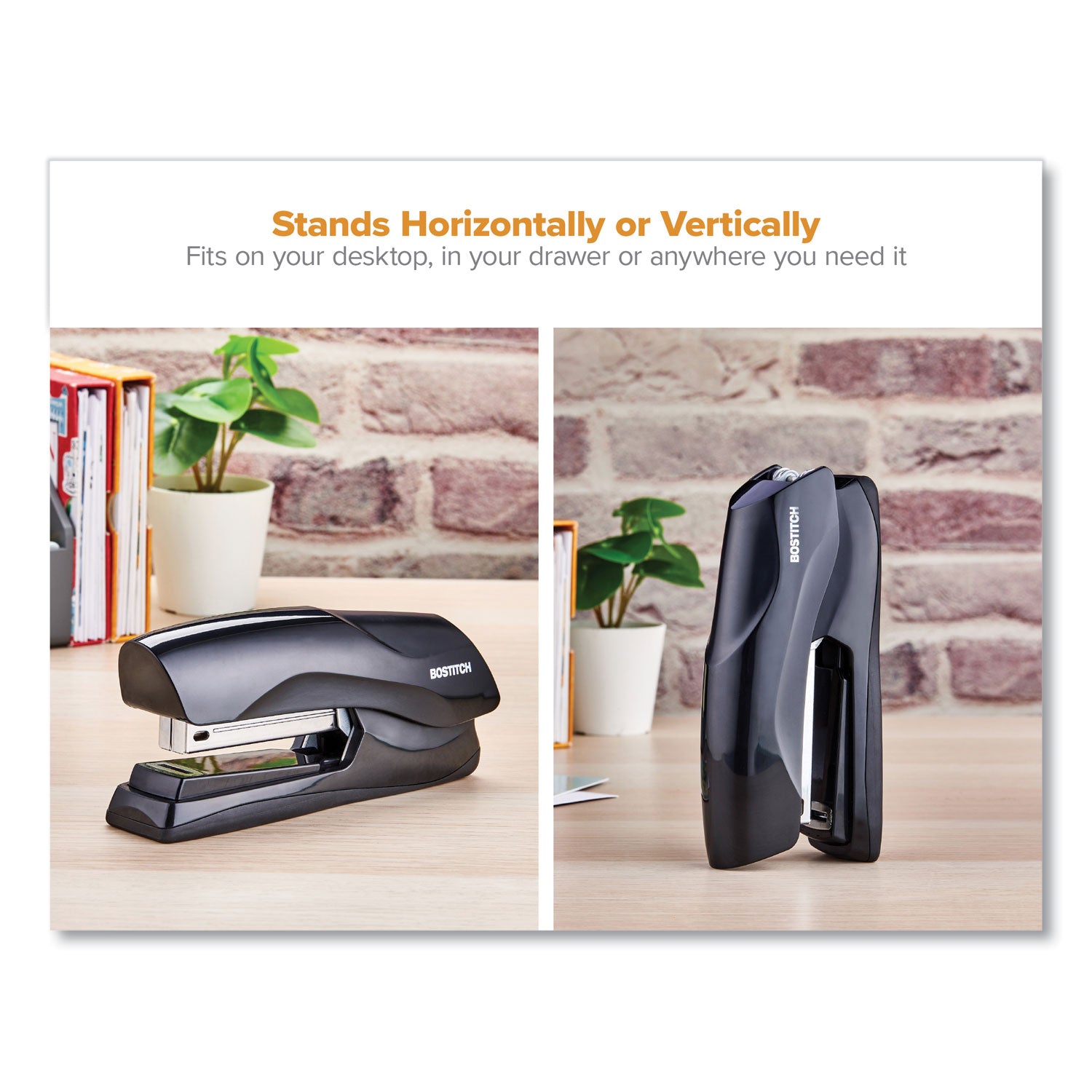 Bostitch Antimicrobial Flat Clinch Stapler - 40 Sheets Capacity - 210 Staple Capacity - Full Strip - 1 Each - Black