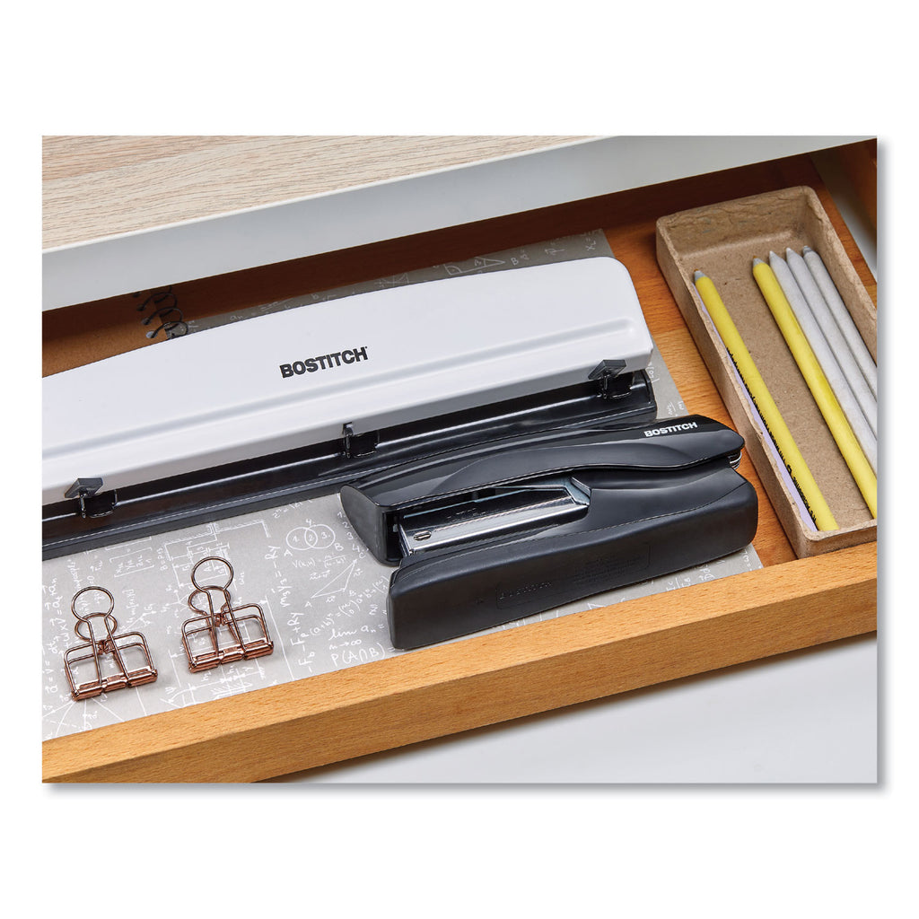 Bostitch Antimicrobial Flat Clinch Stapler - 40 Sheets Capacity - 210 Staple Capacity - Full Strip - 1 Each - Black