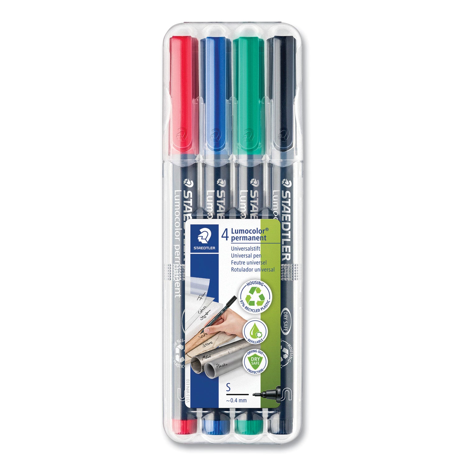 lumocolor-permanent-marker-pen-porous-point-extra-fine-04-mm-assorted-ink-colors-barrel-4-pack_std313wp4 - 1