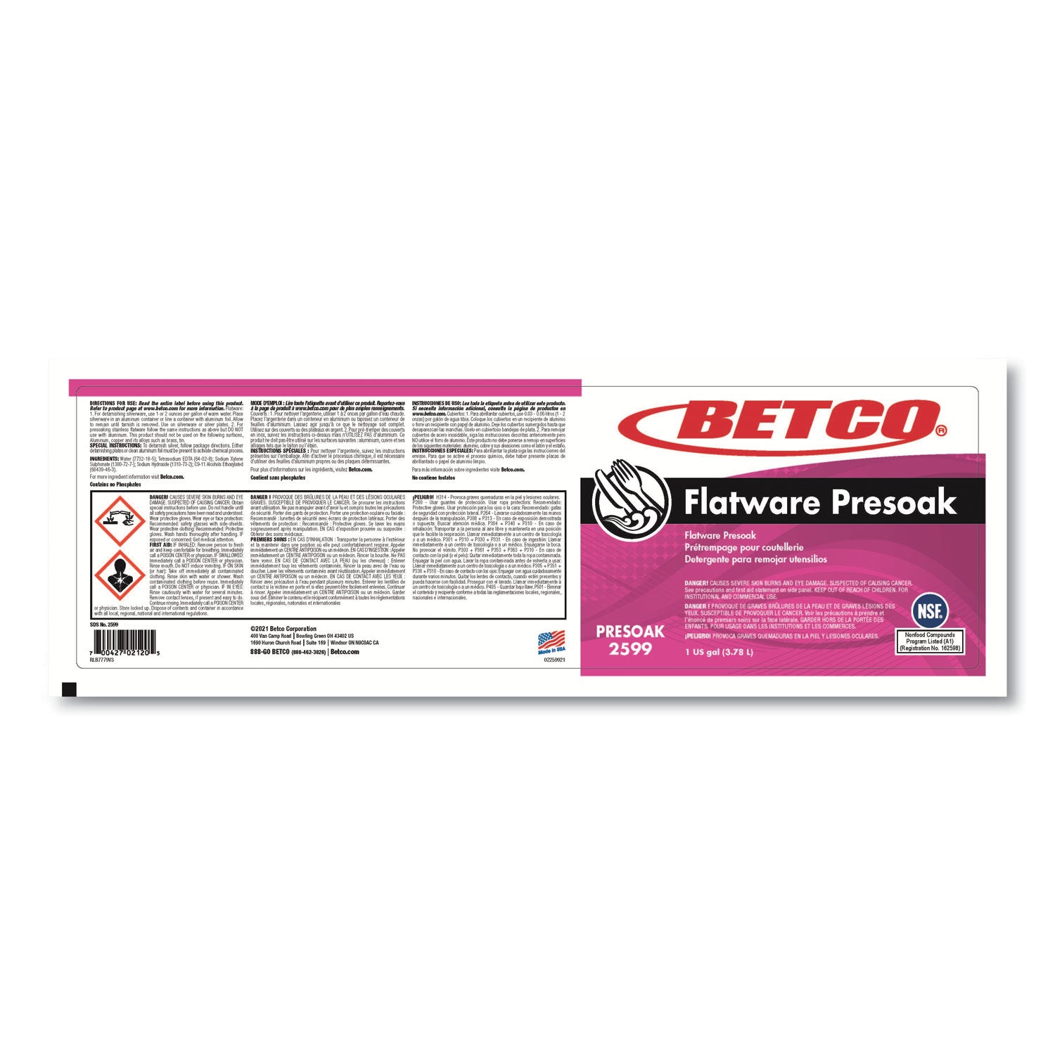 Flatware Presoak, Characteristic Scent, 1 gal Bottle, 4/Carton