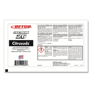 Betco Symplicity Citrusuds Pot/Pan Detergent - FASTDRAW 26 - Concentrate - 67.6 fl oz (2.1 quart) - Lemon Scent - 1 Each - Heavy Duty, Long Lasting, Spill Proof, Phosphate-free - Yellow