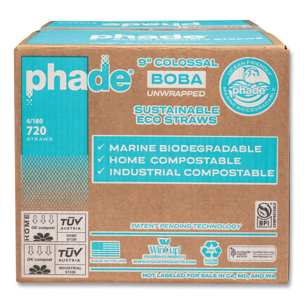 Marine Biodegradable Straws, Boba Straws, 9", Ocean Blue, 720/Carton