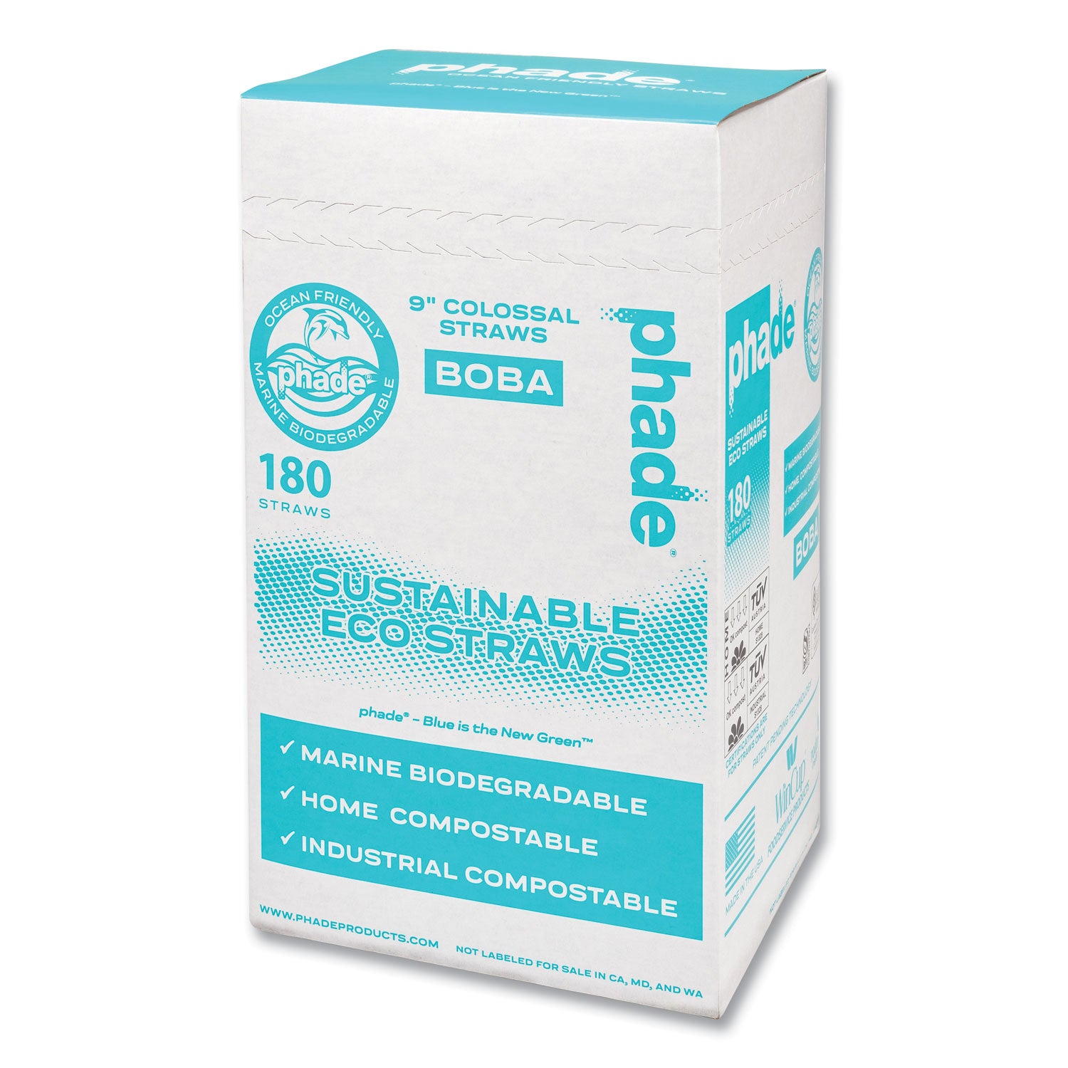 Marine Biodegradable Straws, Boba Straws, 9", Ocean Blue, 720/Carton