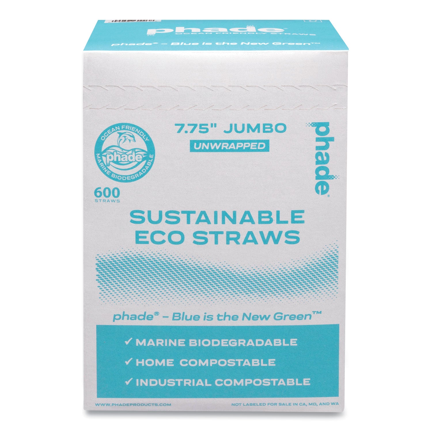 Marine Biodegradable Straws, 7.75", Ocean Blue, 6,000/Carton