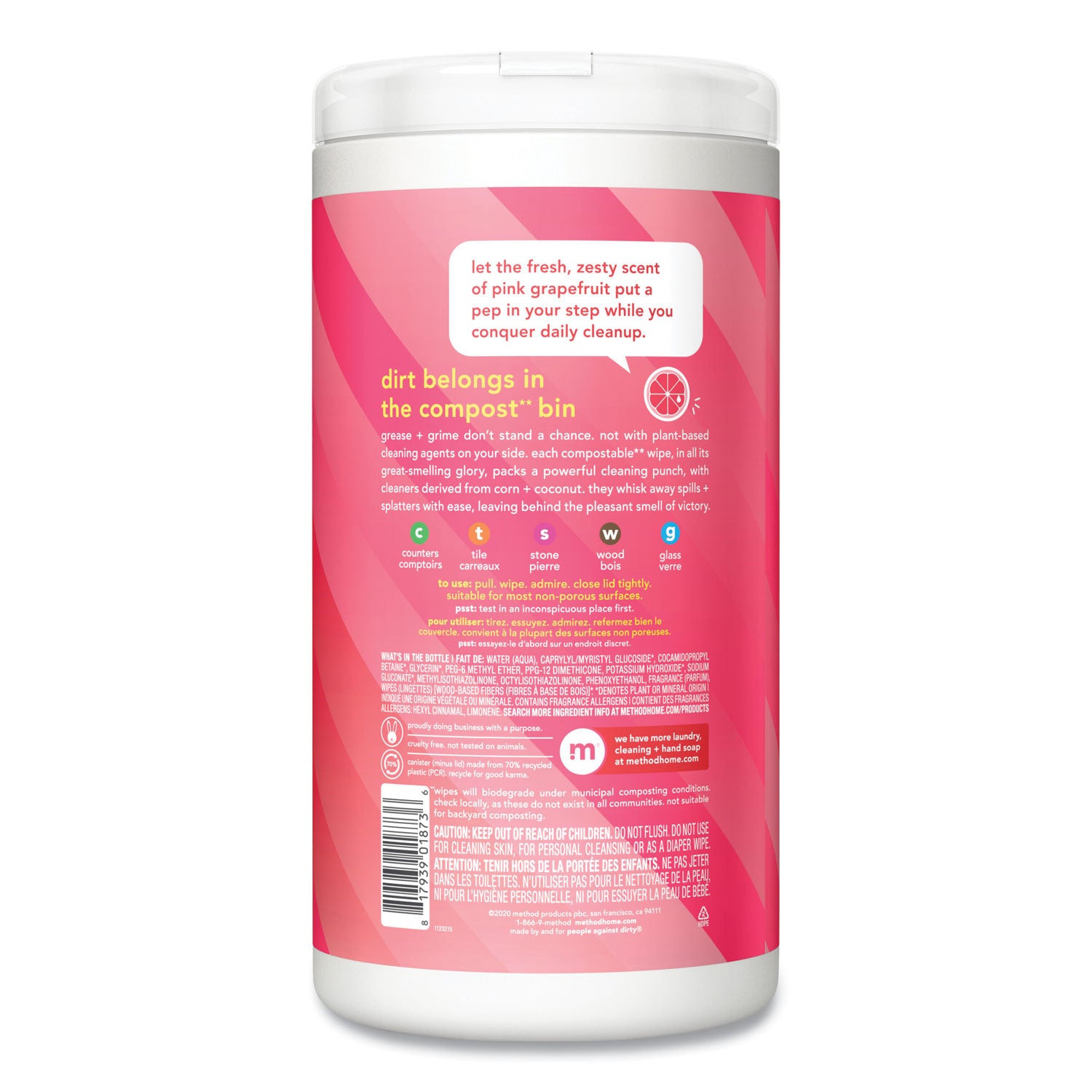 all-purpose-cleaning-wipes-1-ply-pink-grapefruit-white-70-canister-6-carton_mth338527 - 2