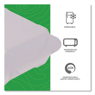 Renewable and Compostable Sugarcane Clamshells, 3-Compartment, 8 x 8 x 3, White, 50/Pack, 4 Packs/Carton