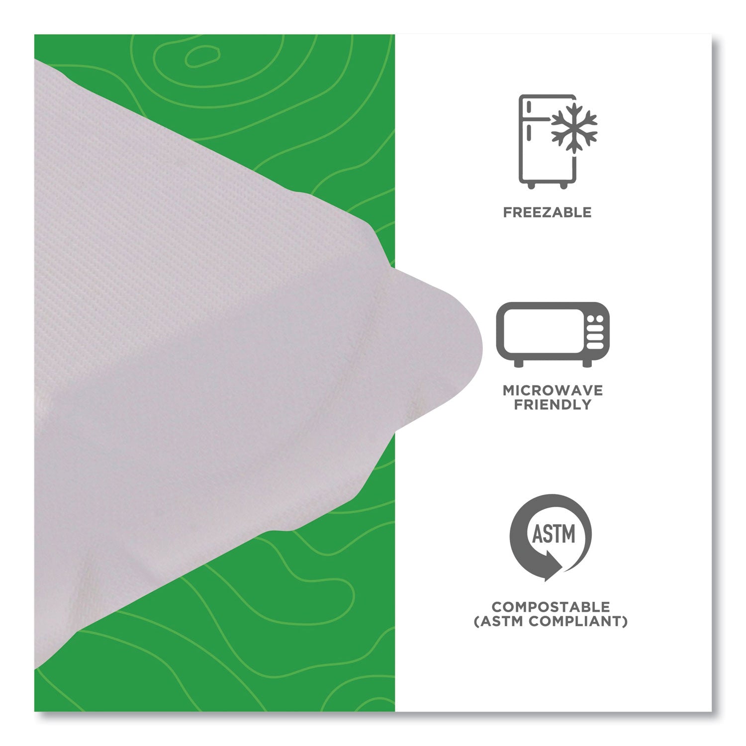 Renewable and Compostable Sugarcane Clamshells, 3-Compartment, 8 x 8 x 3, White, 50/Pack, 4 Packs/Carton