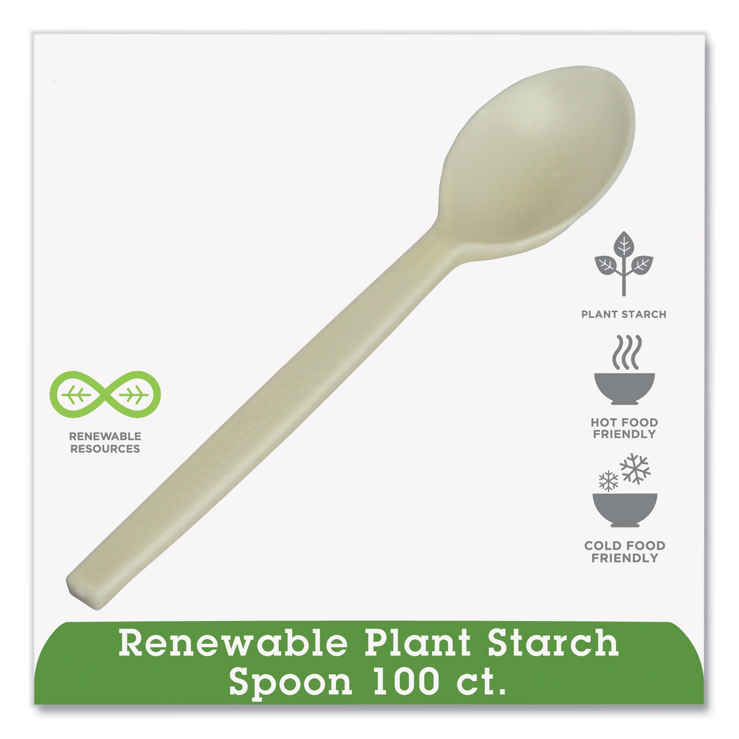EcoSense Renewable Plant Starch Cutlery, Spoon, 7", 50/Pack