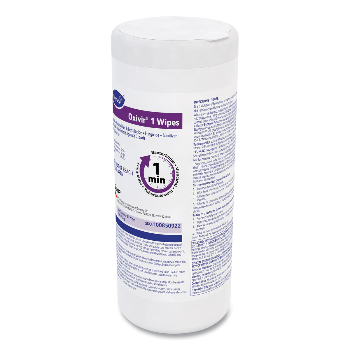 Oxivir 1 Wipes, 1-Ply, 7 x 8, 60/Canister, 12 Canisters/Carton