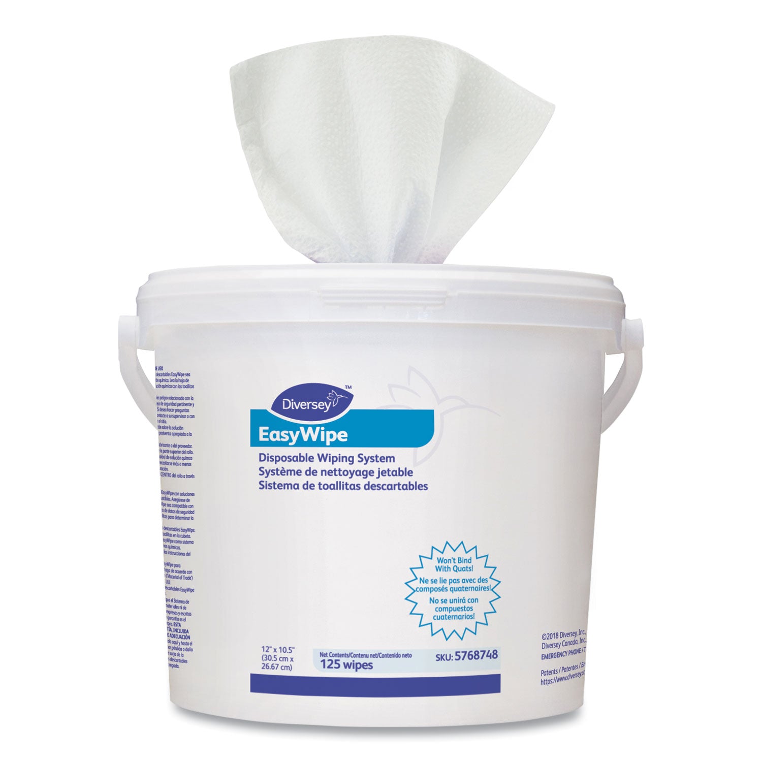 Easywipe Disposable Wiping Refill, 8.63 x 24.88, White, 125/Bucket, 6/Carton - 