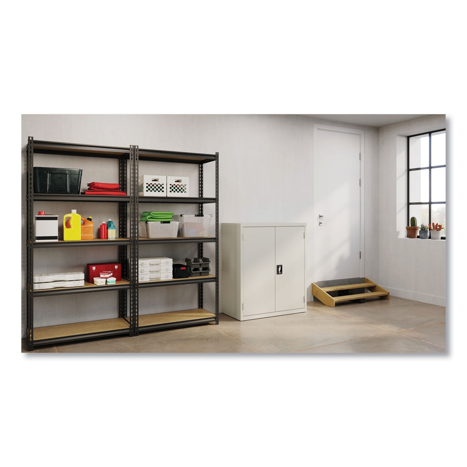 Fully Assembled Storage Cabinets, 3 Shelves, 36" x 18" x 42", Light Gray