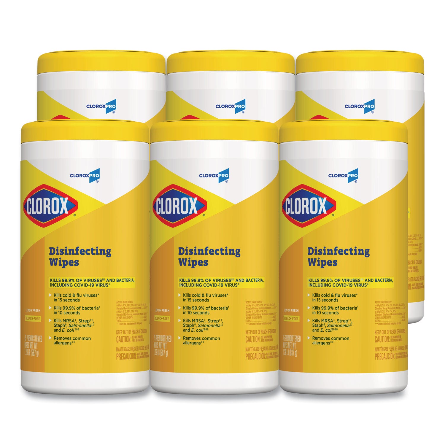 Disinfecting Wipes, 1-Ply, 7 x 8, Lemon Fresh, White, 75/Canister, 6/Carton - 