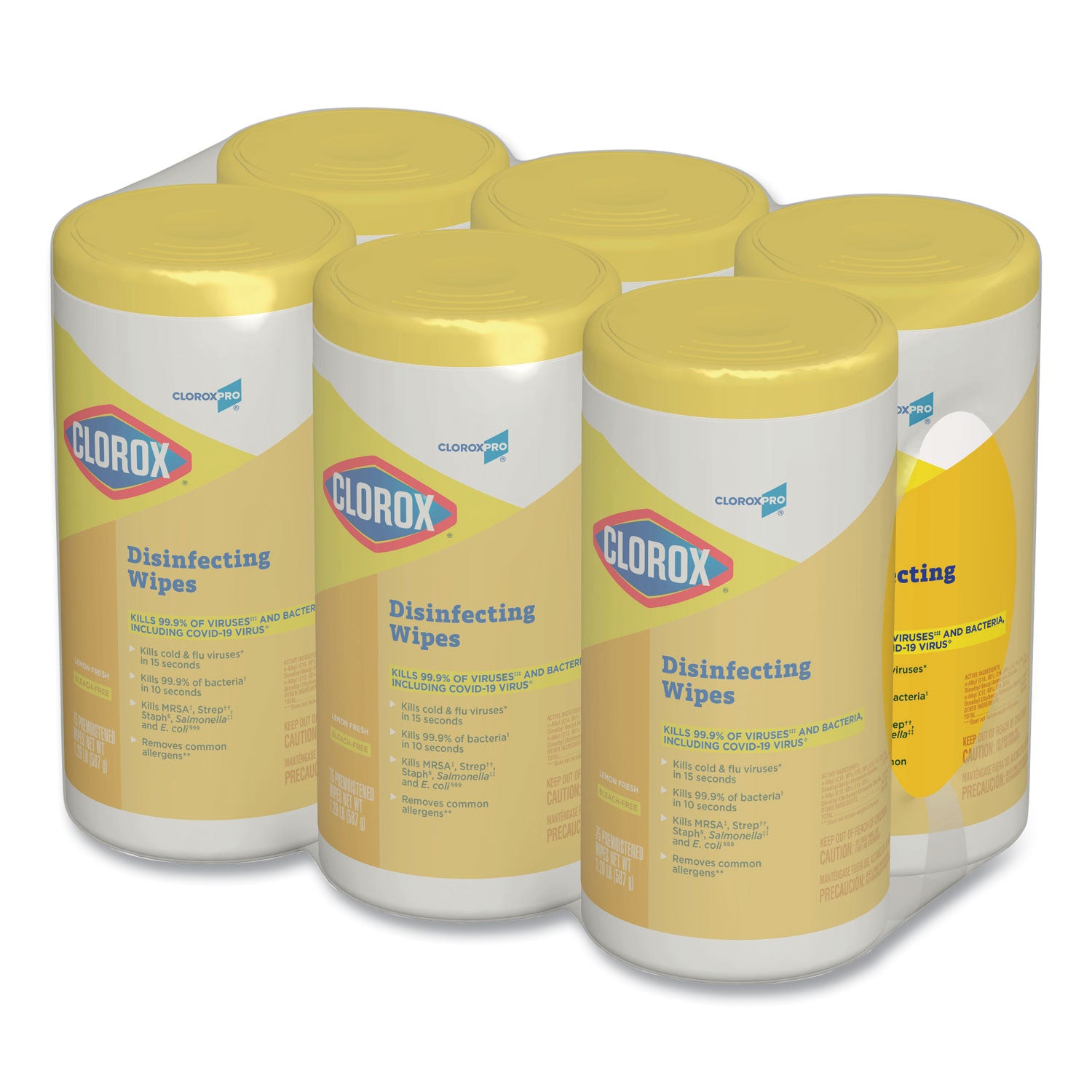 Disinfecting Wipes, 1-Ply, 7 x 8, Lemon Fresh, White, 75/Canister, 6/Carton - 