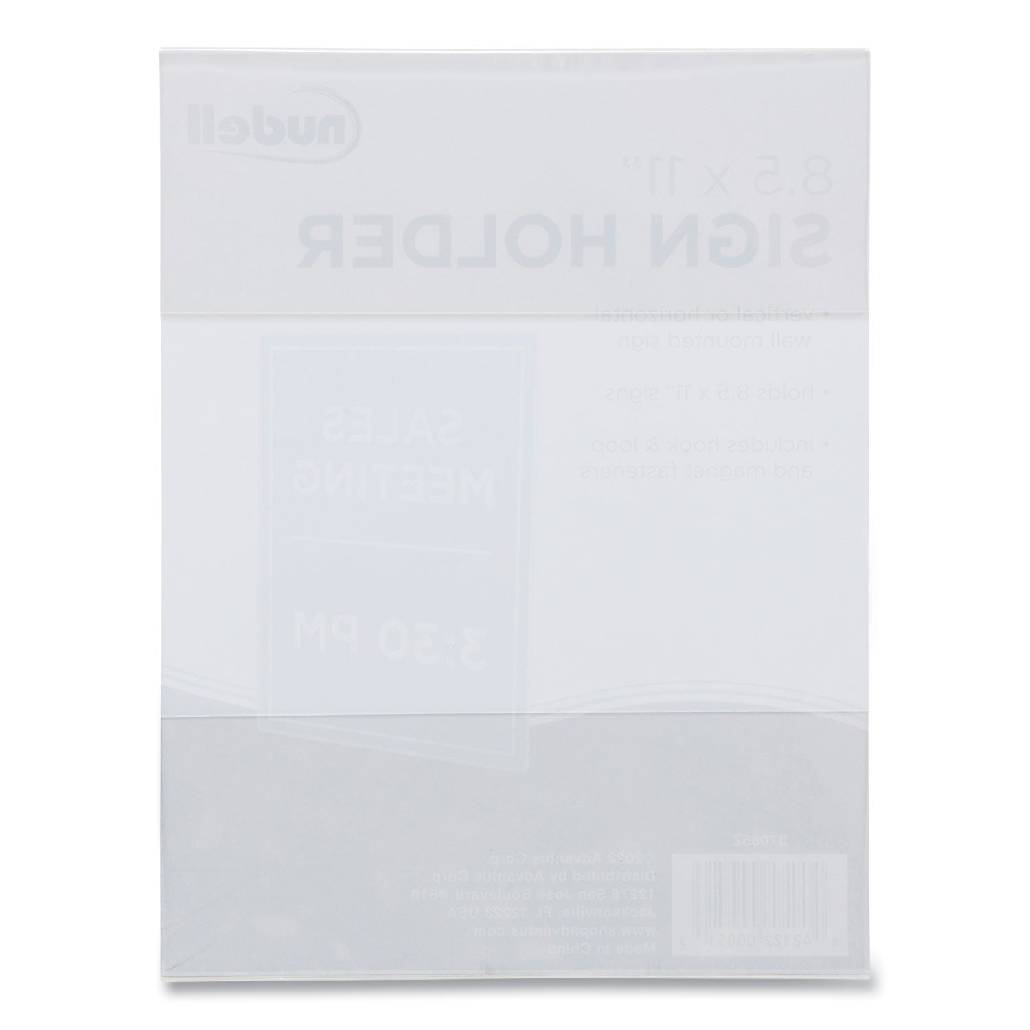 Clear Plastic All-Purpose Mountable Sign Holder, Magnetic/Hook-Loop, Horizontal/Vertical Orientation, 8.5 x 11 Insert - 
