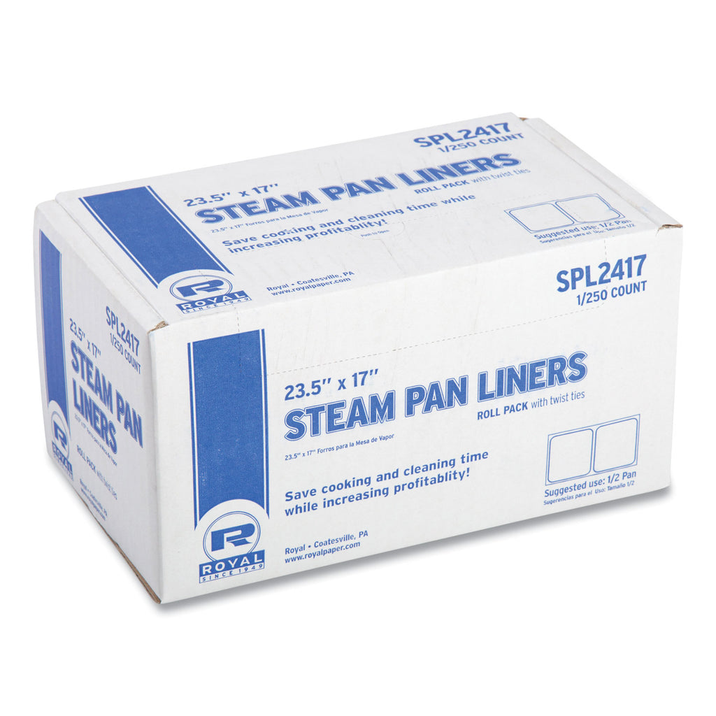 Steam Pan Liners With Twist Ties, For 1/2 Pan Sized Steam Pans, 0.02 mil, 17" x 23.5", 250/Carton