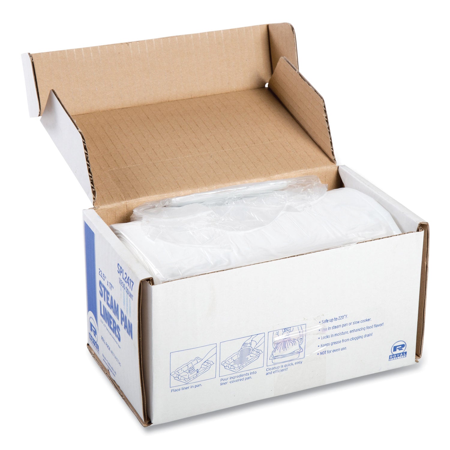 Steam Pan Liners With Twist Ties, For 1/2 Pan Sized Steam Pans, 0.02 mil, 17" x 23.5", 250/Carton