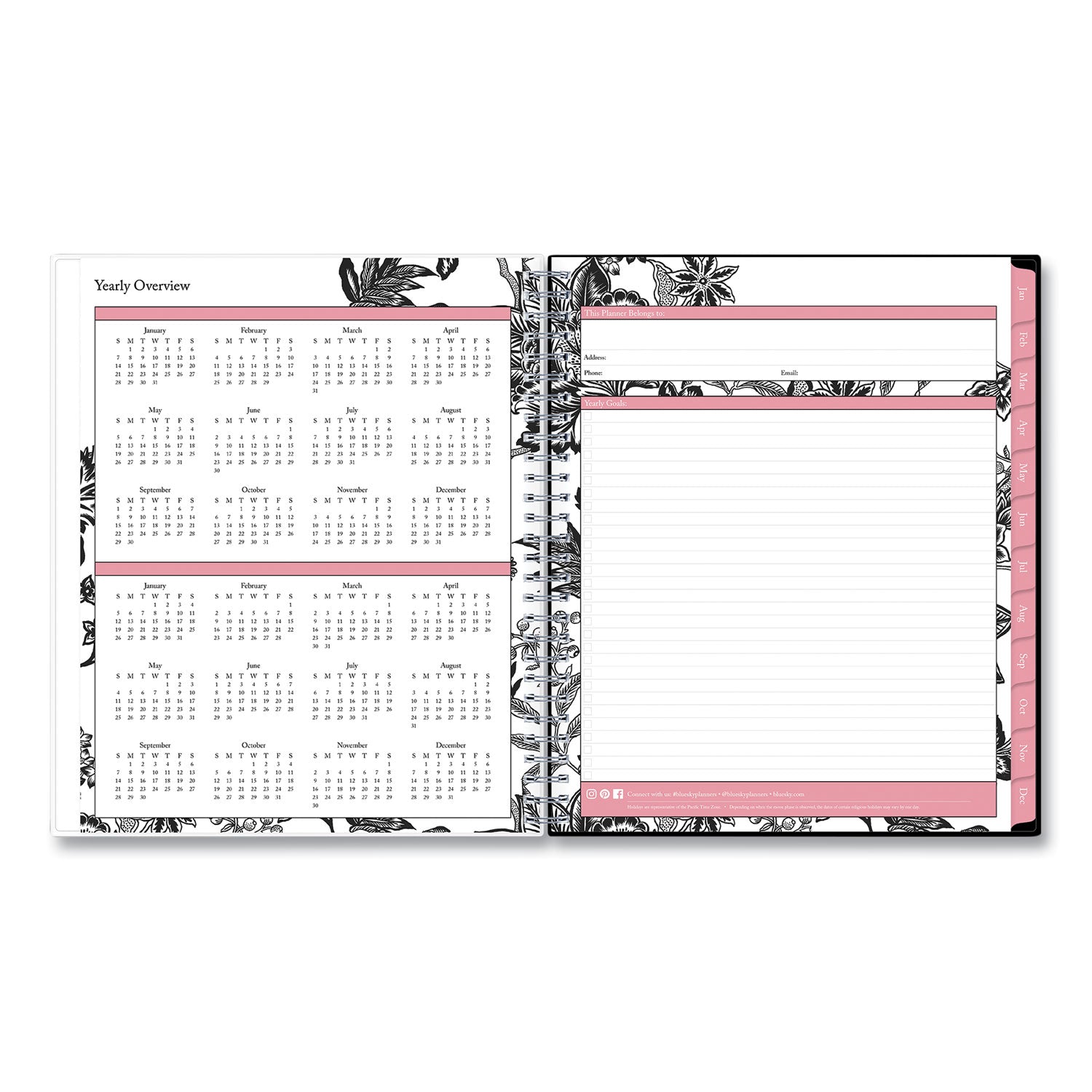 analeis-monthly-planner-analeis-floral-artwork-10-x-8-white-black-coral-cover-12-month-jan-to-dec-2024_bls100004 - 4