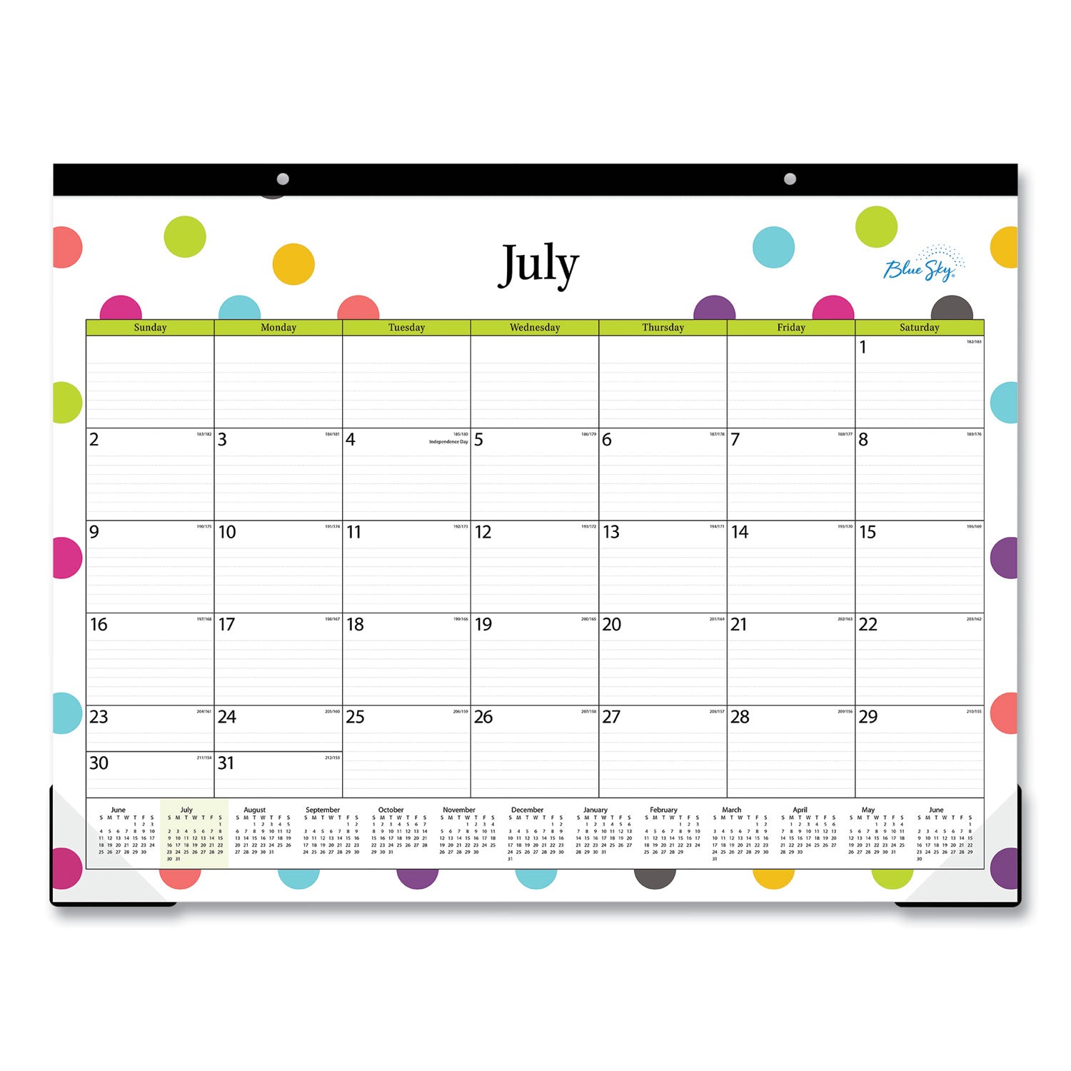 Teacher Dots Academic Desk Pad, 22 x 17, Black Binding, Clear Corners, 12-Month (July to June): 2023 to 2024