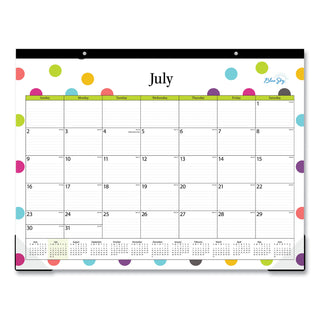 Teacher Dots Academic Desk Pad, 22 x 17, Black Binding, Clear Corners, 12-Month (July to June): 2023 to 2024