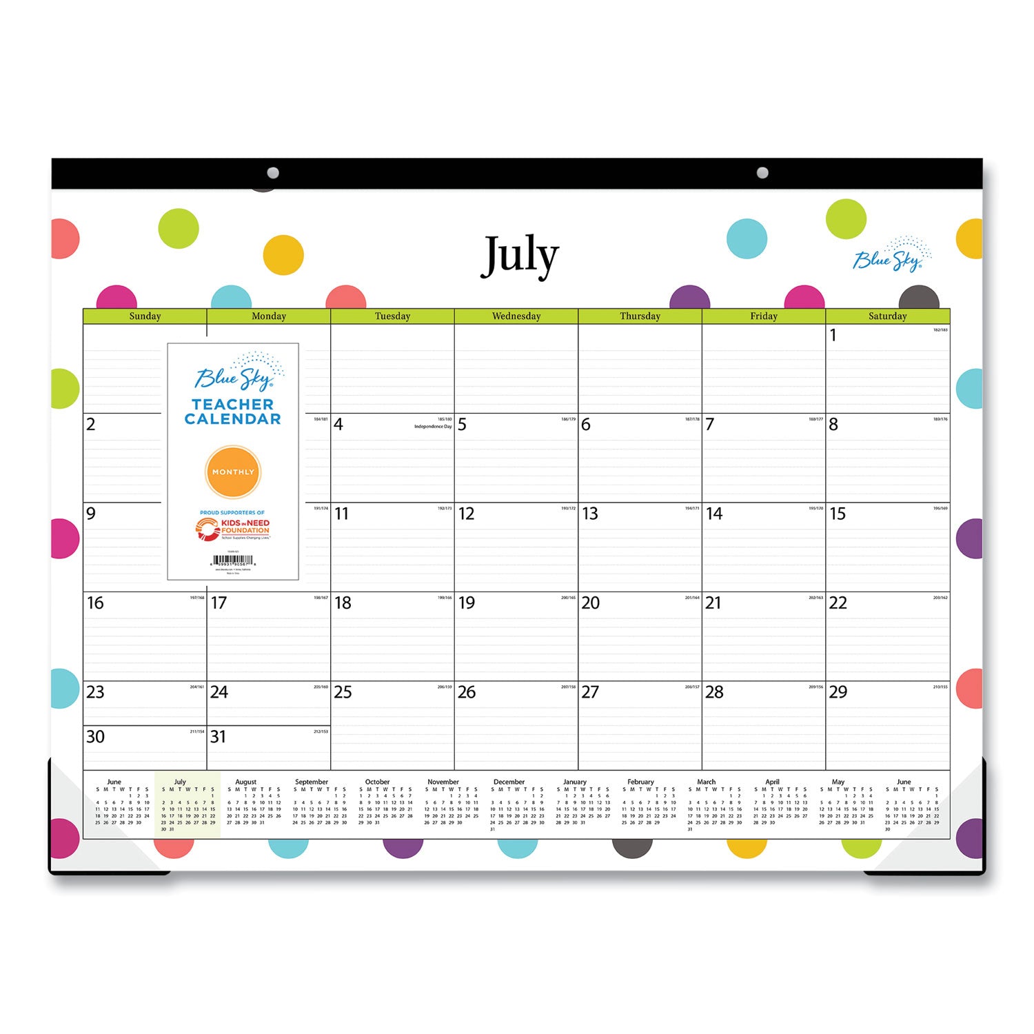 Teacher Dots Academic Desk Pad, 22 x 17, Black Binding, Clear Corners, 12-Month (July to June): 2023 to 2024