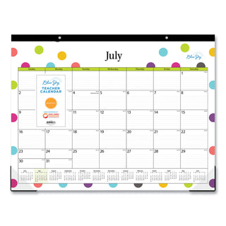Teacher Dots Academic Desk Pad, 22 x 17, Black Binding, Clear Corners, 12-Month (July to June): 2023 to 2024