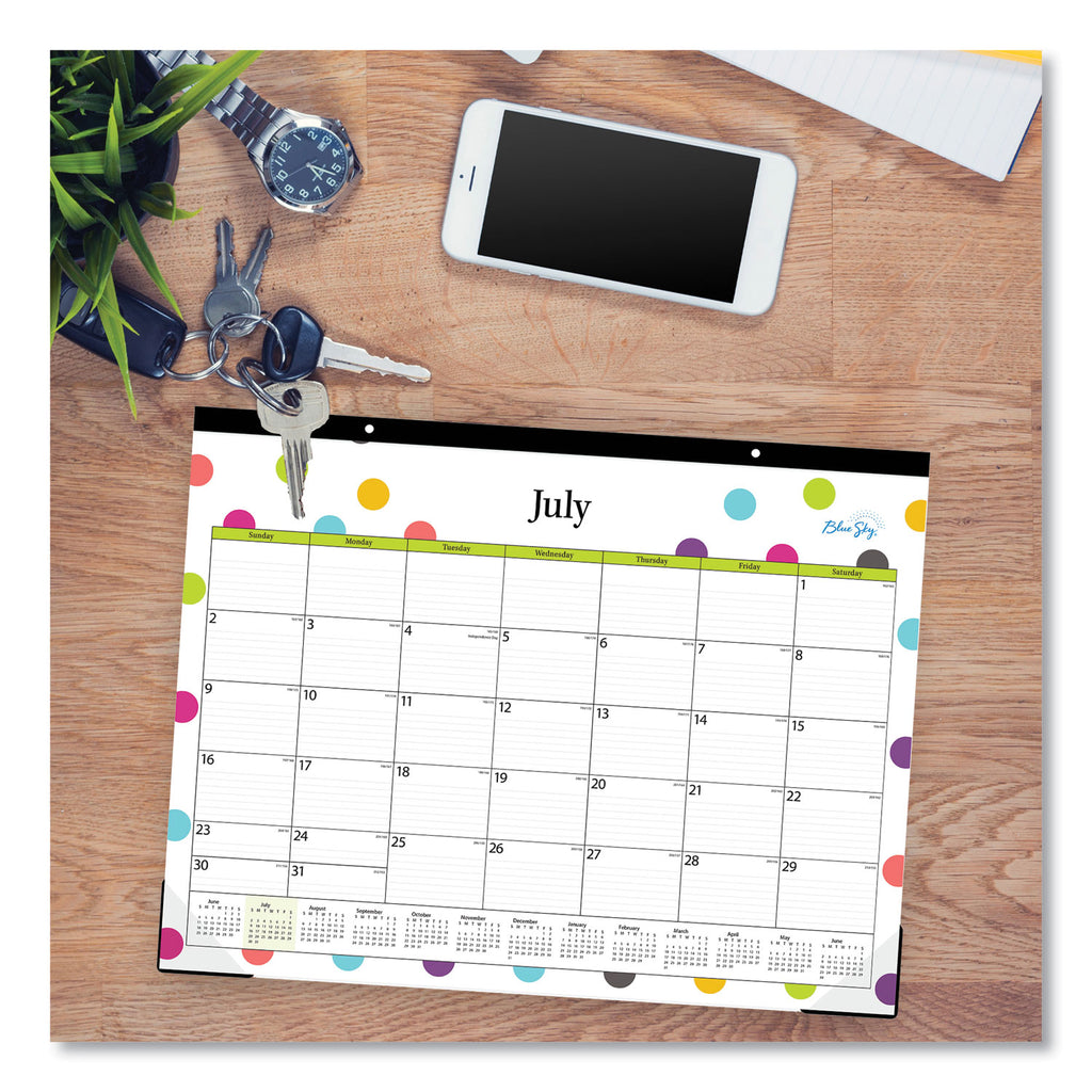 Teacher Dots Academic Desk Pad, 22 x 17, Black Binding, Clear Corners, 12-Month (July to June): 2023 to 2024