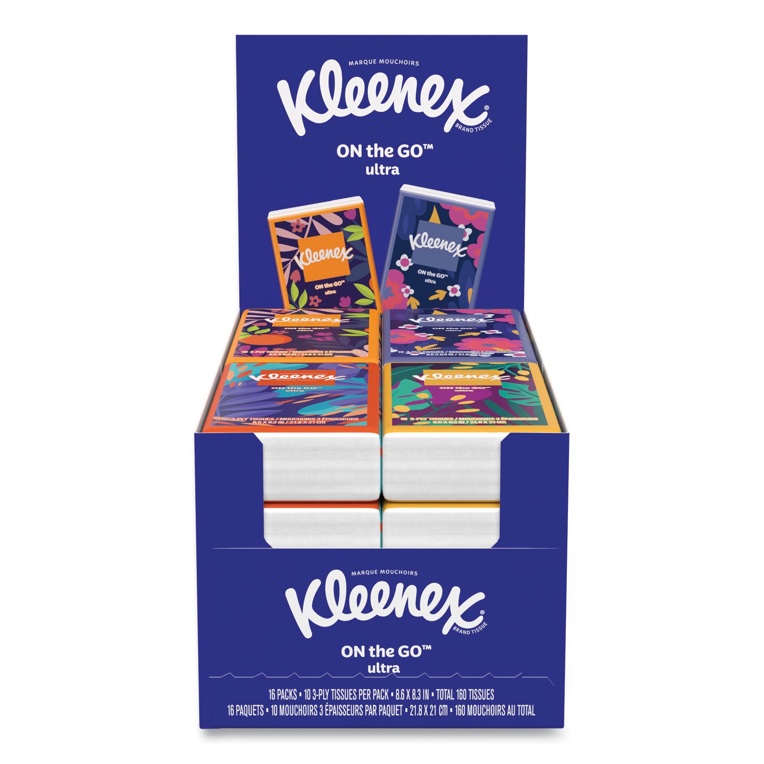 On The Go Packs Facial Tissues, 3-Ply, White, 10/Pouch, 16 Pouches/Pack, 6 Packs/Carton