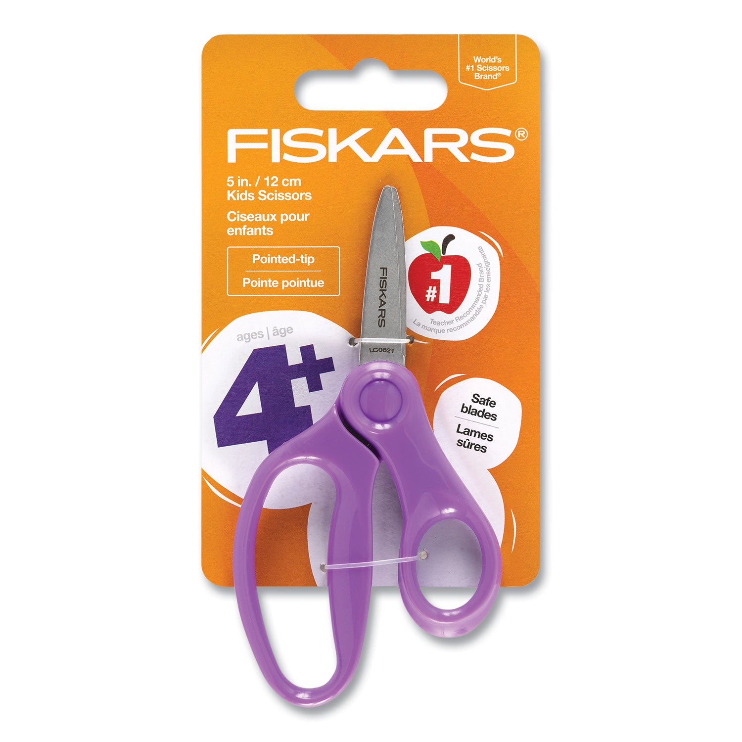 Kids Scissors, Pointed Tip, 5" Long, 1.75" Cut Length, Straight Handles, Randomly Assorted Colors