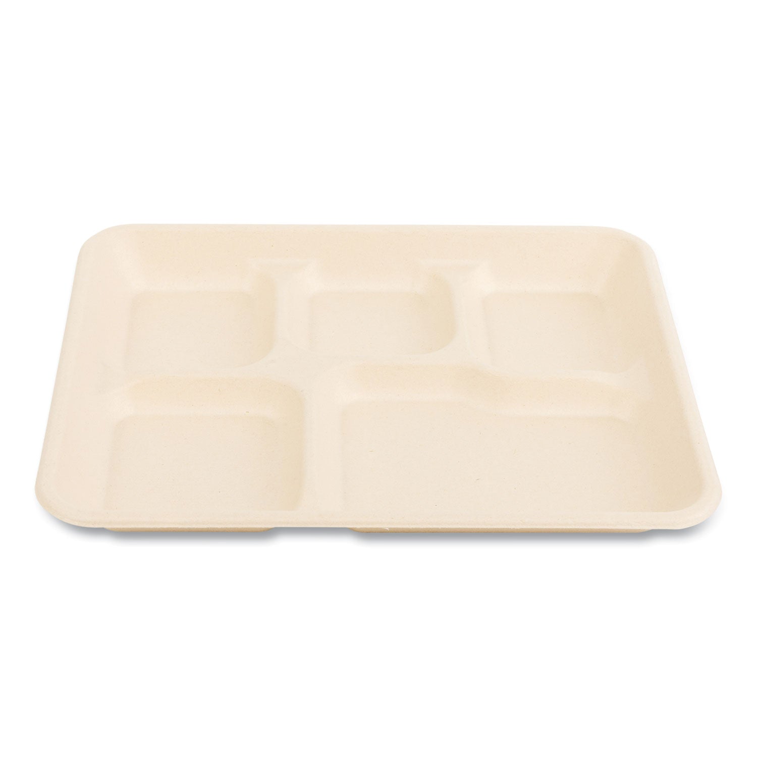 Bagasse PFAS-Free Food Tray, 5-Compartment, 8.26 x 0.98 x 10.9, Tan, Bamboo/Sugarcane, 500/Carton