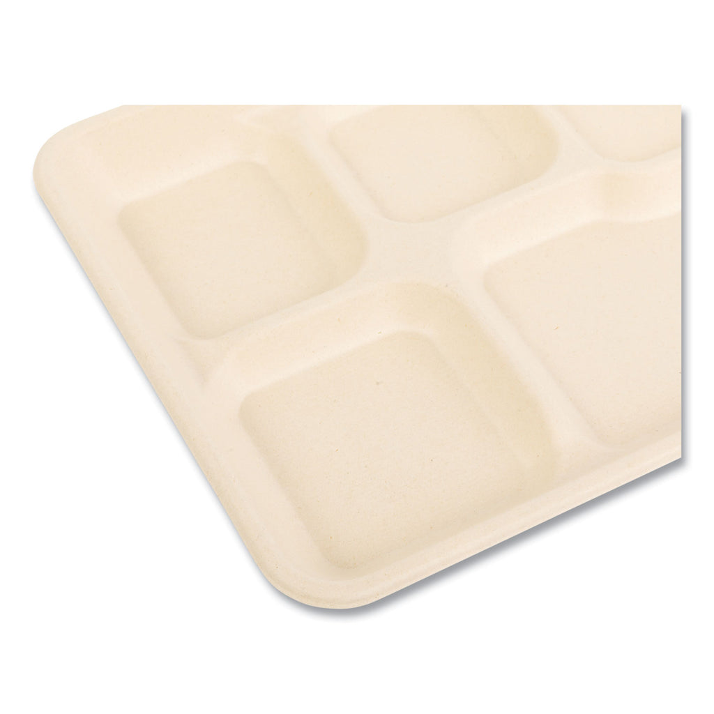 Bagasse PFAS-Free Food Tray, 5-Compartment, 8.26 x 0.98 x 10.9, Tan, Bamboo/Sugarcane, 500/Carton