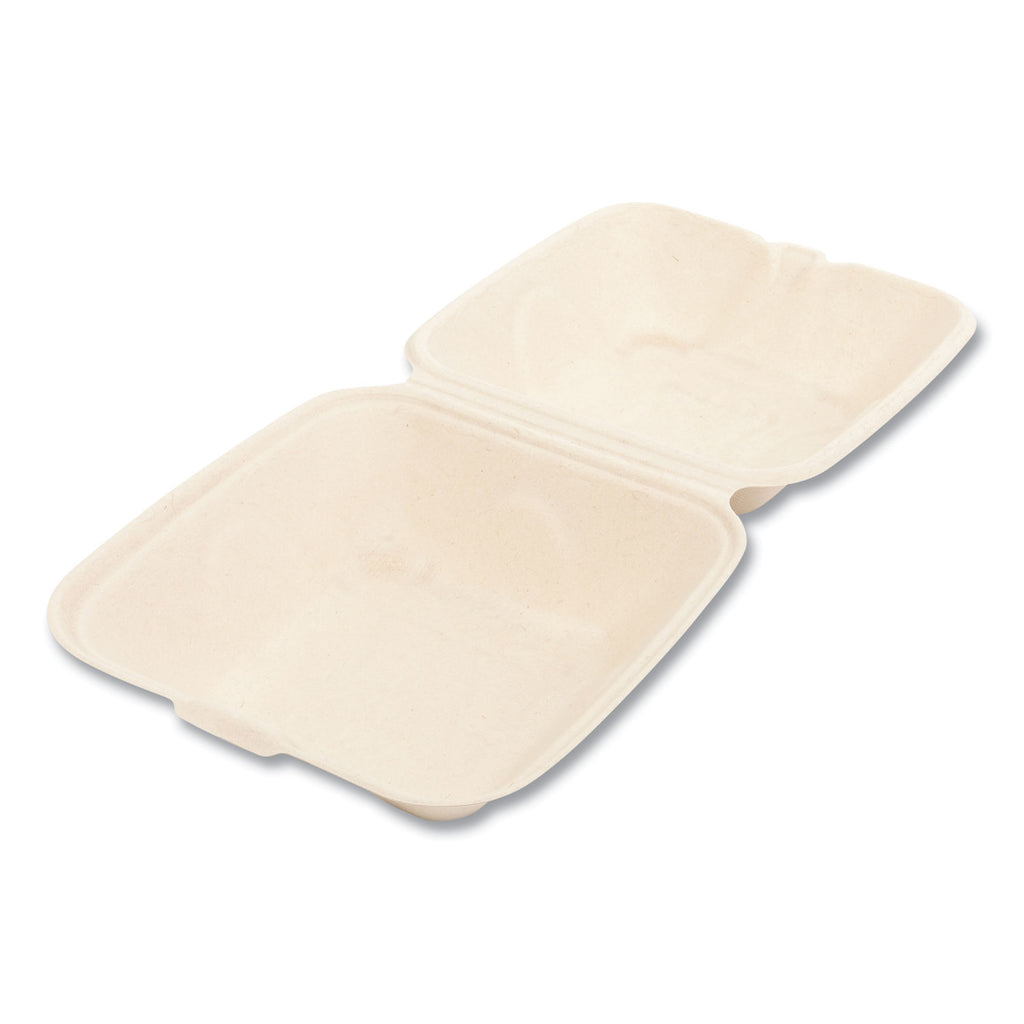 Bagasse PFAS-Free Food Containers, 1-Compartment, 6 x 6 x 3.19, Tan, Bamboo/Sugarcane, 500/Carton
